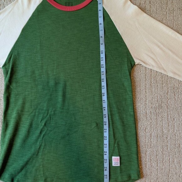 Topo Designs Womens Small Baseball Style 3/4 Sleeve T-Shirt heather green - Picture 3 of 10